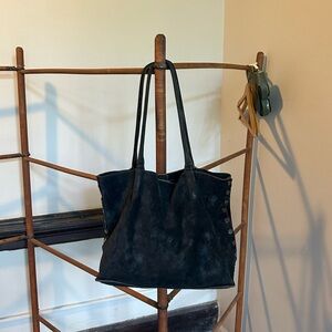 Hammitt Los Angeles Suede Taupe Tote Bag Charcoal Grey/Black